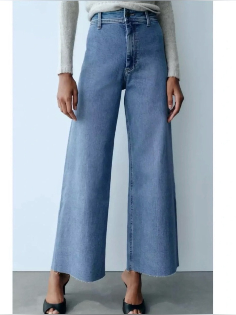 Zara Marine Straight/Wide Leg Jeans Raw Hem Size 8